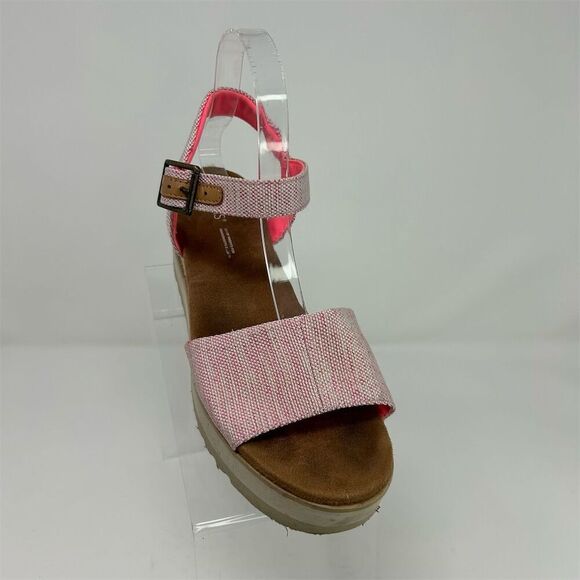TOMS Women's Pink Espadrille Slingback Wedge Platform Sandals Size 8.5 - Picture 2 of 9